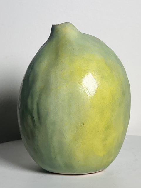 Signed  Chubby Off Kilter Green Bud Vase