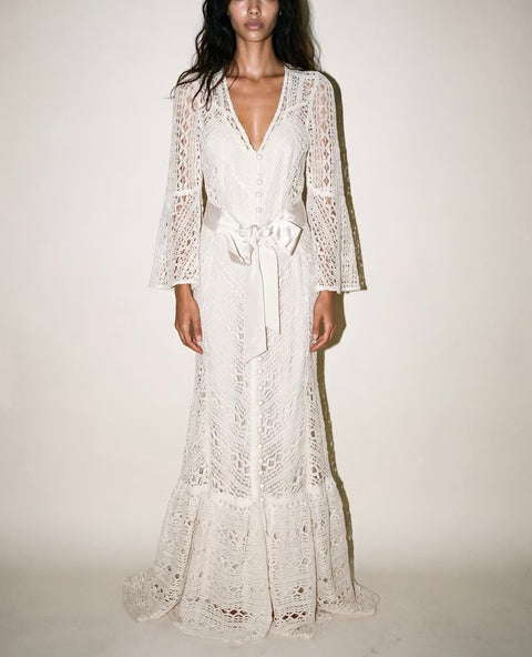 Vintage Ivory Crochet Lace Dress