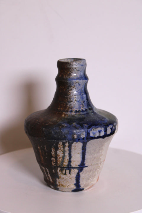 Blue Brown Drip Studio Pottery Vase