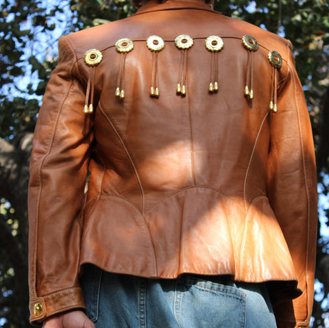 Vintage Cognac Leather Western Escada Concho Jacket