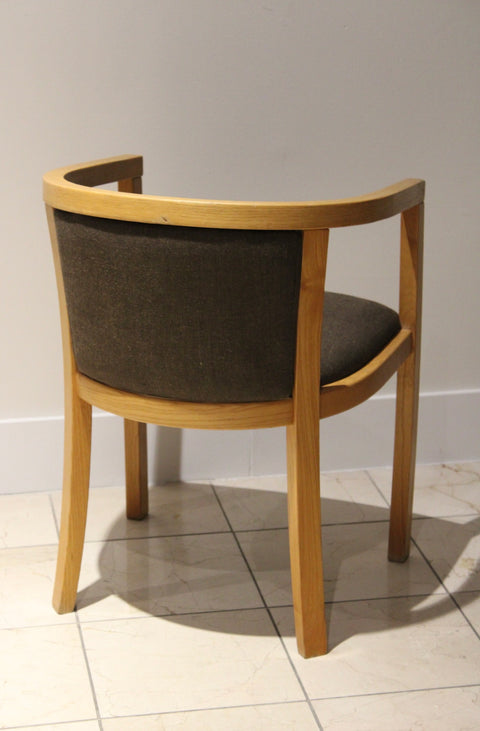 Vintage Danish Modern Oak Barrel Back Chairs | Scandinavian Lounge Armchairs Pair