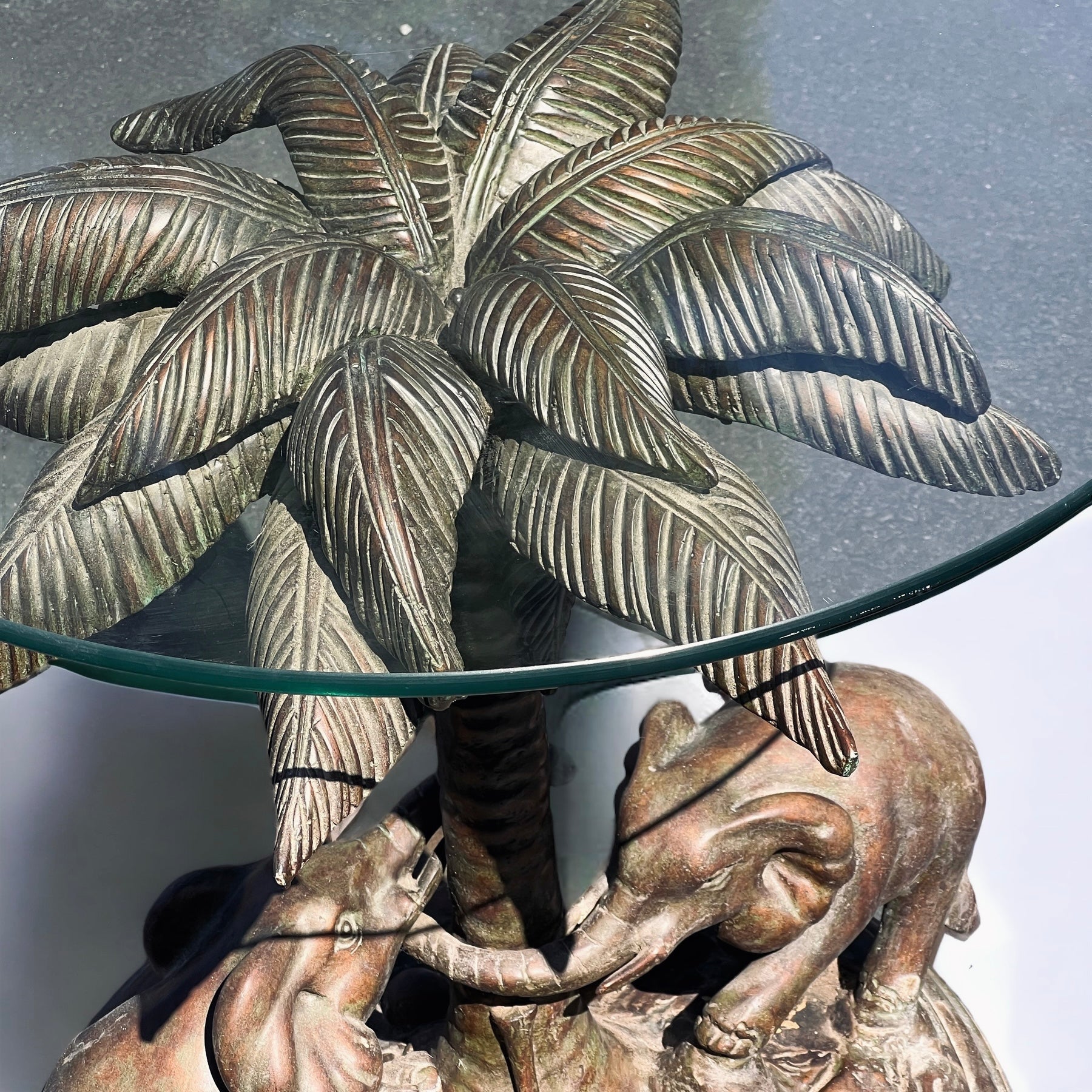 Mid Century Modern Bronze Elephant Side Table