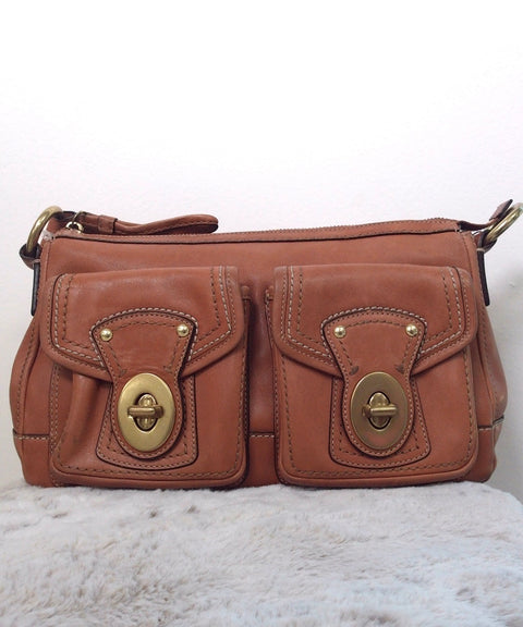 Pre Owned Coach Legacy 65th Anniversary Double Pocket Shoulder Bag #10328 | Cognac Saddle Brown Leather (Vintage Y2K)