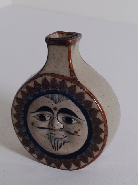 “Jorge Wilmot” Tonalá Vintage Pottery Vase – Sun & Moon Double-Sided Mexican Stoneware