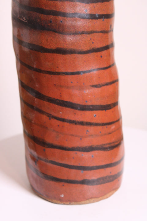 Rust Striped Cylinder Studio Pottery Vase