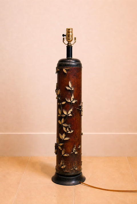 Antique Wallpaper Printing Roller Lamp – Dark Wood Floral Motif
