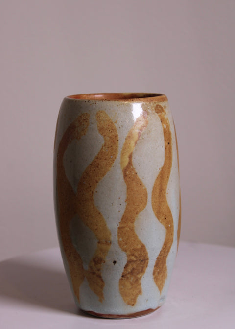 Cream and Brown Vertical Stripe Studio Vase