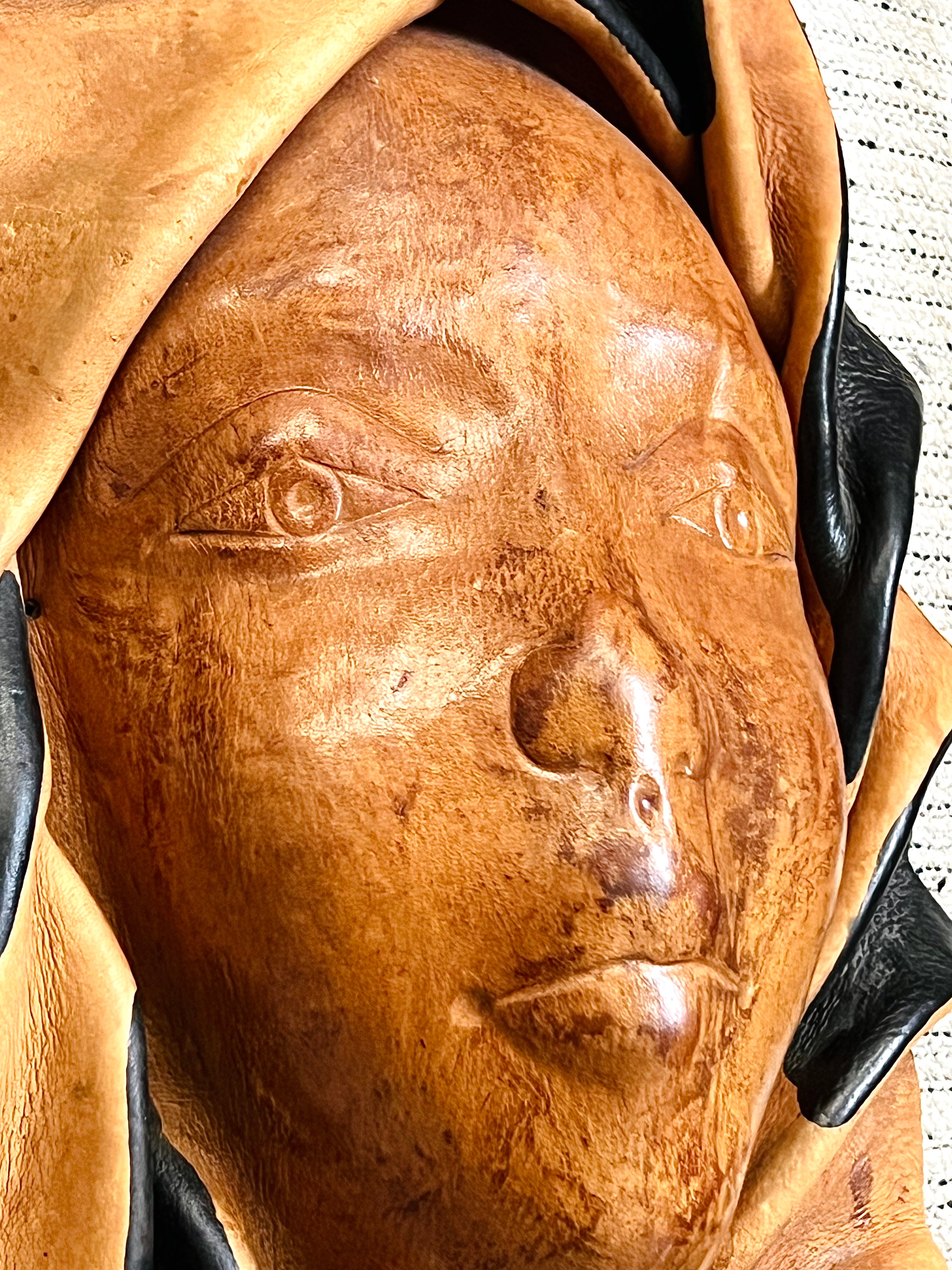 Black/Chestnut Leather Women Face Mask (Vintage)