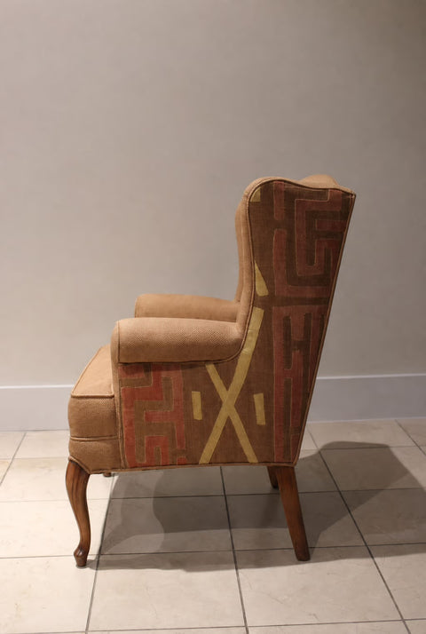 Vintage Barrel-Back Accent Chair with Kuba-Style Textile | Mid-Century Lounge Chair
