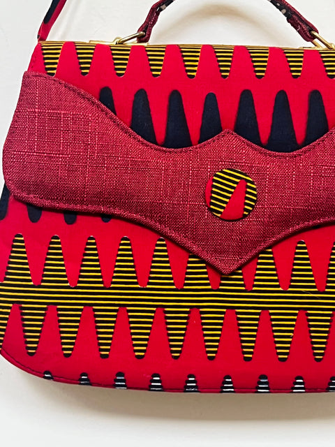 Red Geometric-Print Top-Handle Shoulder Bag