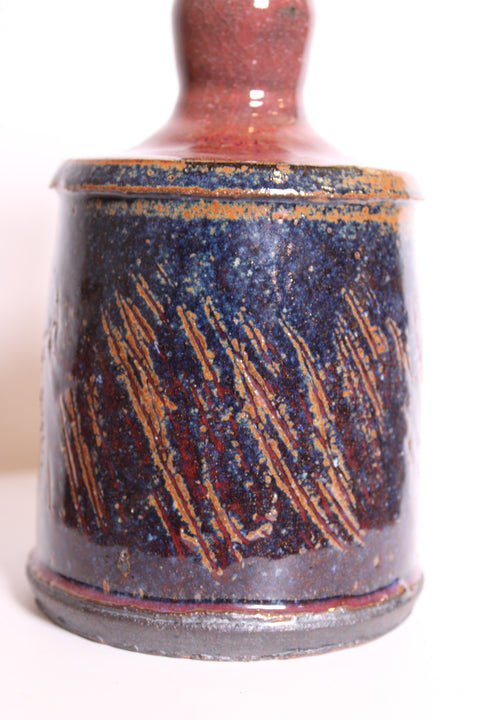 Blue and Red Signed Studio Pottery Bottle