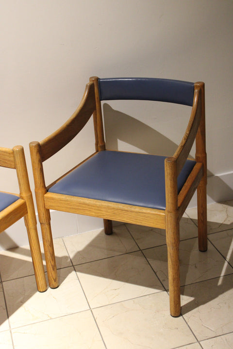 Vintage Postmodern Oak Armchairs | Sculptural Barrel Back Dining Chairs | Pair