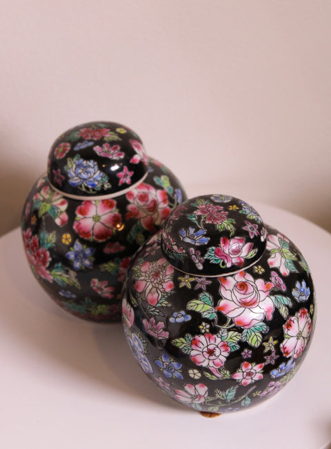 Vintage Chinese Floral Ginger Jars - Pair