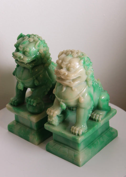 Pair Jade Style Foo Dogs Guardian Lions
