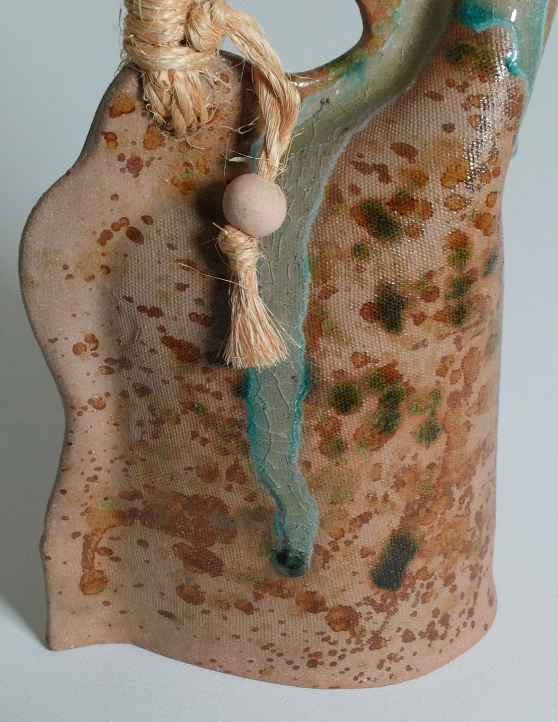 Handmade Drip Glaze Ceramic Vase with Rope Handle - Vintage
