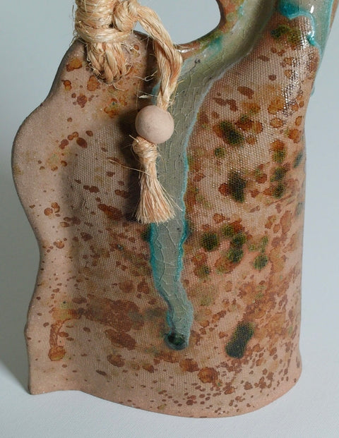 Handmade Drip Glaze Ceramic Vase with Rope Handle - Vintage