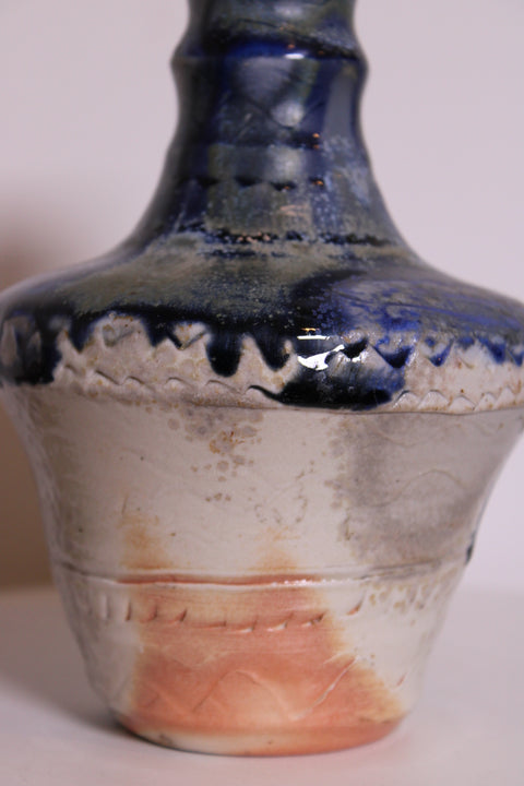 Blue Brown Drip Studio Pottery Vase