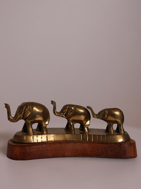 Brass Elephant Parade Sculpture on Wood Base