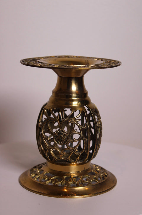 Pair of Floral Engraved Brass Candlesticks