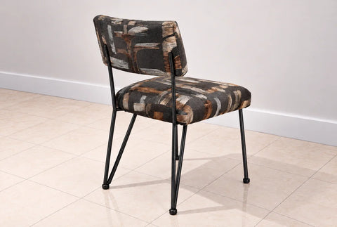 Abstract Pattern Upholstered Side Chair with Black Metal Frame
