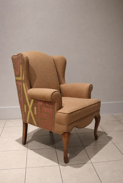 Vintage Barrel-Back Accent Chair with Kuba-Style Textile | Mid-Century Lounge Chair