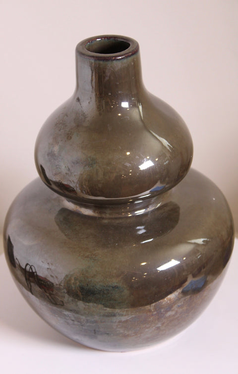 Iridescent Studio Pottery Double Gourd Vase