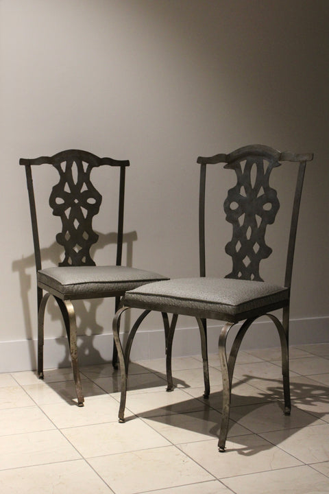 Pair of Chippendale Style Verdigris Iron Garden Chairs