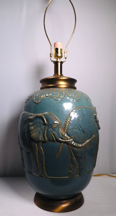 Vintage Turquoise Glaze Elephant Extra Large Table Lamp