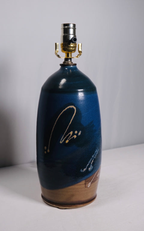 Blue MCM Studio Pottery Table Lamp