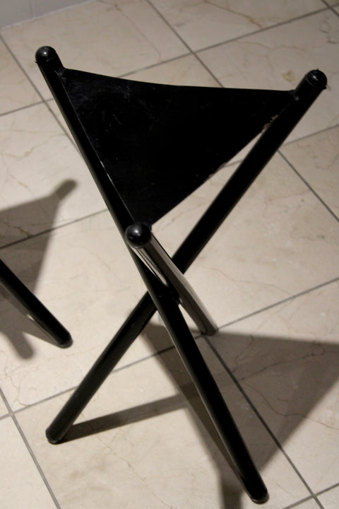 Vintage Modernist Metal X-Frame Stands | Pair of Sculptural Black Metal Pedestals
