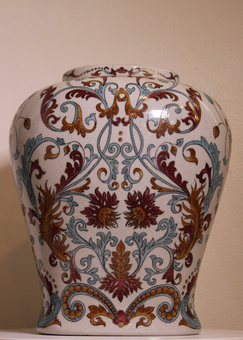 Vintage Large Scrollwork Porcelain Vase Floral Chinoiserie Decorative Vessel