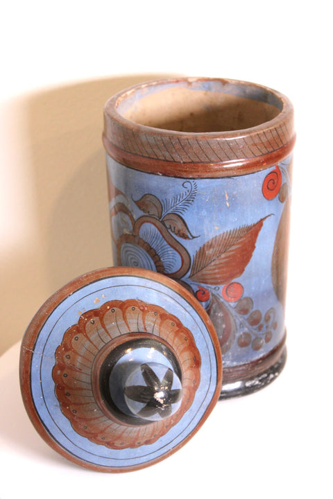 Blue Floral Lidded Pottery Jar