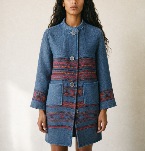 Vintage Textured Blue Coat – Women’s Medium