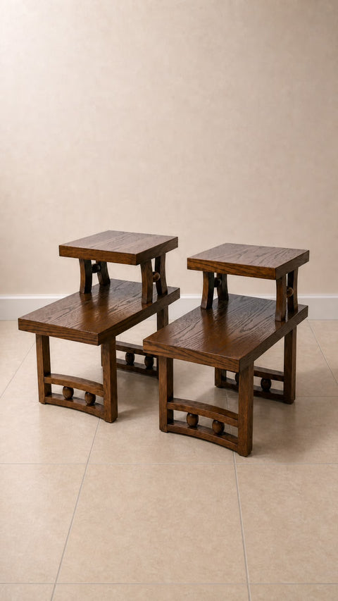 Vintage Oak Step Side Tables (Pair)