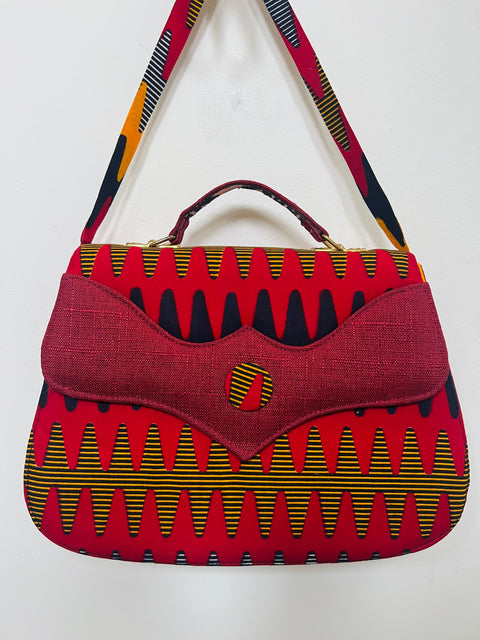 Red Geometric-Print Top-Handle Shoulder Bag