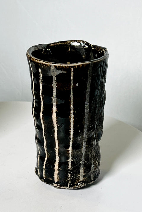 Pair of Black/White Striped Studio Pottery Cups