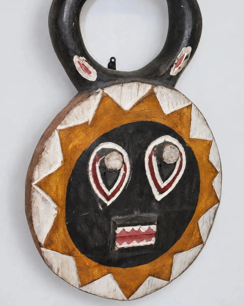 Painted Wood Sunburst Face Mask Wall Decor