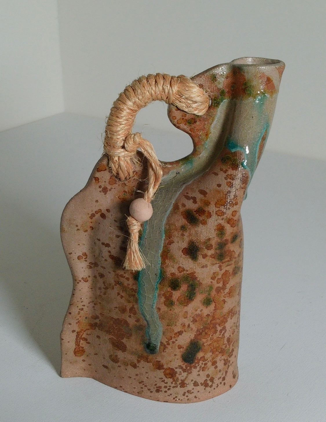 Handmade Drip Glaze Ceramic Vase with Rope Handle - Vintage