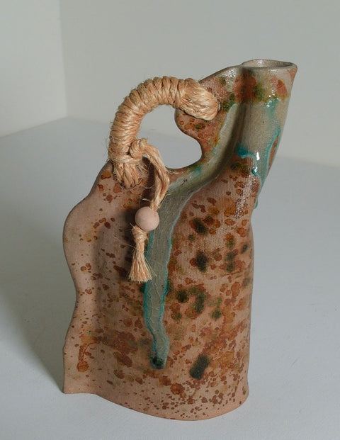 Handmade Drip Glaze Ceramic Vase with Rope Handle - Vintage