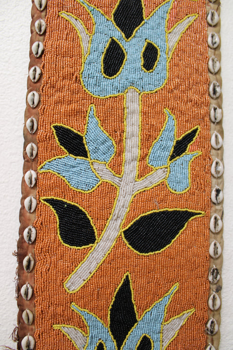 Vintage Orange Beaded Floral Textile Panel
