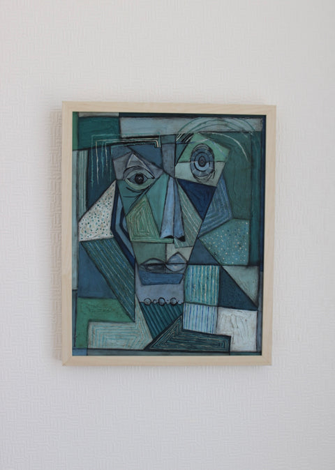 Angela Dickerson Blue Face Study Original Framed Artwork