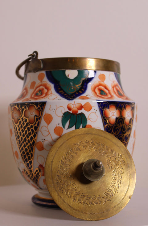 Imari Style Biscuit Jar with Brass Lid