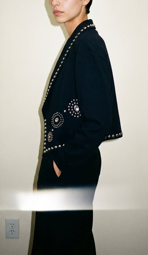 Vintage Black Studded Cropped Jacket