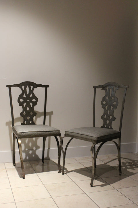 Pair of Chippendale Style Verdigris Iron Garden Chairs