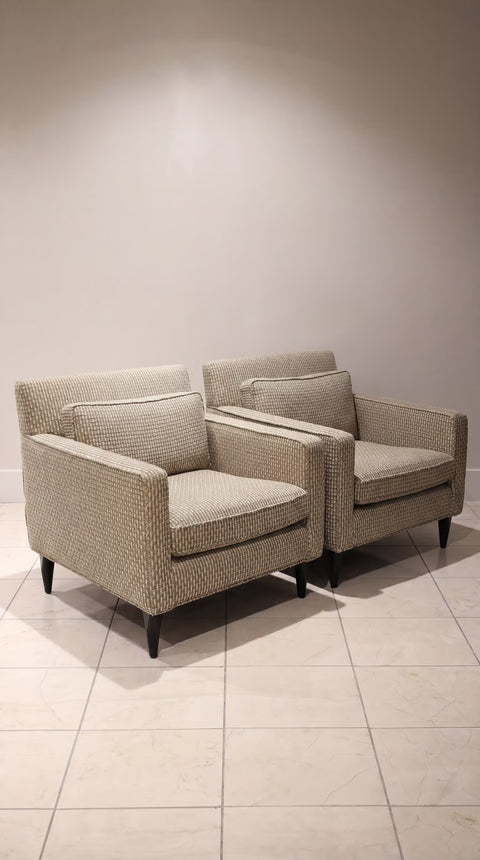 Square Reupholstered vintage Arm Chairs