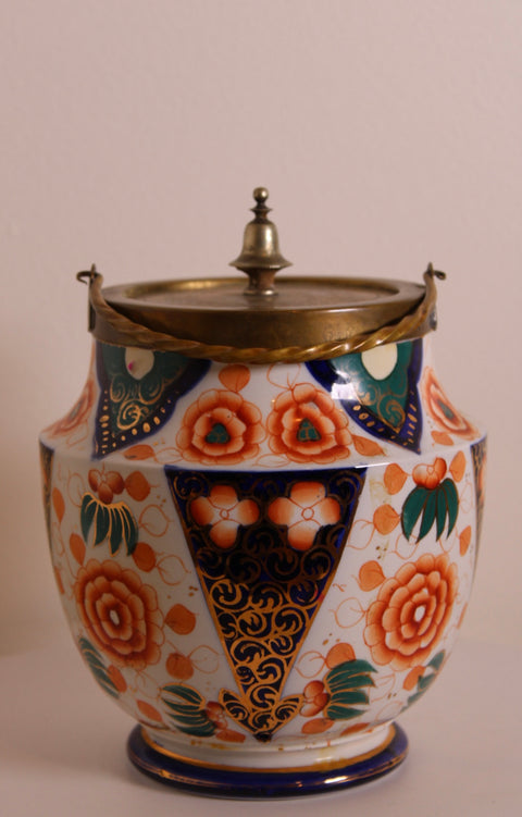 Imari Style Biscuit Jar with Brass Lid