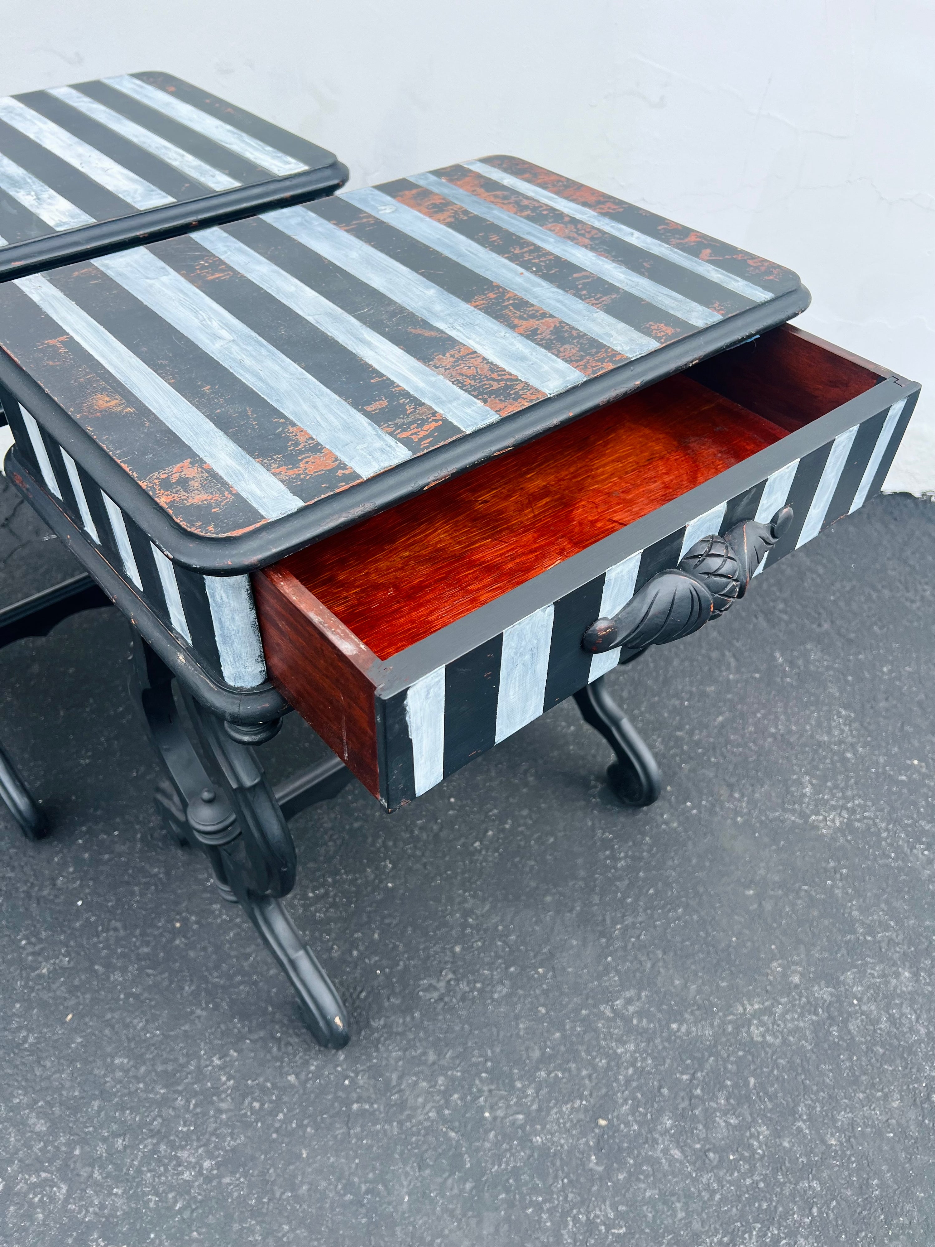 Antique Striped Side Tables (Vintage)(Pair)