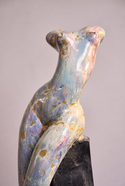 Vintage Modernist Nude Female Sculpture on Marble Base – Figurative Art Statue
