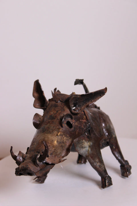 Brutalist Metal Boar Sculpture