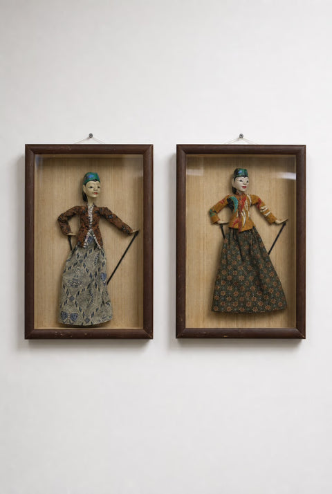 Framed Javanese Wayang Puppet Textile Art